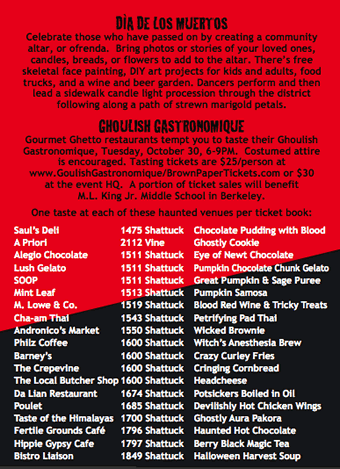 Ghoulish Menu in Gourmet Ghetto Businesses - Dia de los Muertos - day of the dead - in Berkeley