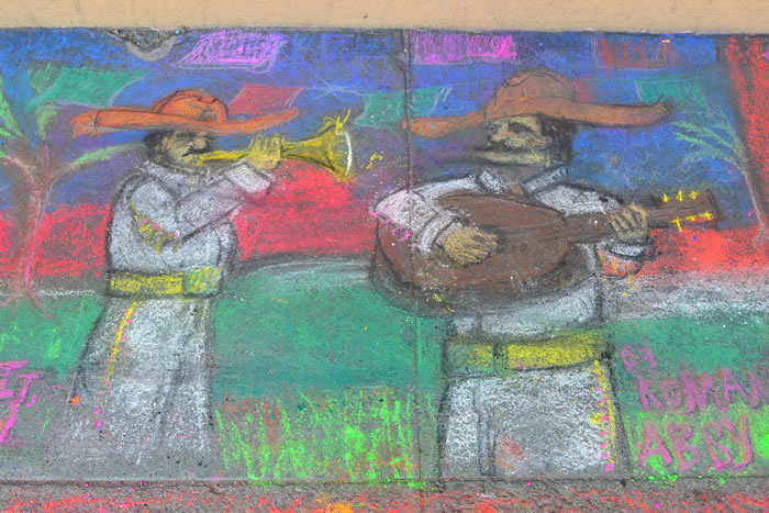 Chalk Art Honorable Mention: Shake it Baby! (Mariachis) by Roman Chin & Abby Wood of Berkeley